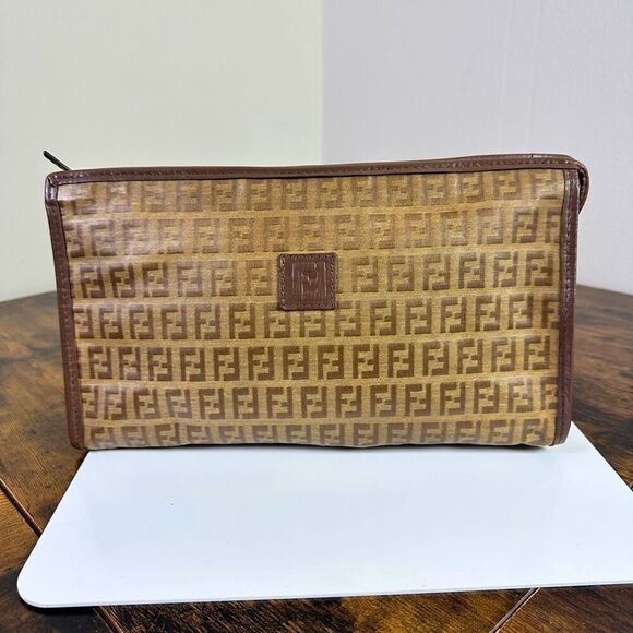 FENDI Vintage Zucca FF Cosmetics Pouch Bag Clutch Toiletry Travel - Picture 1 of 15